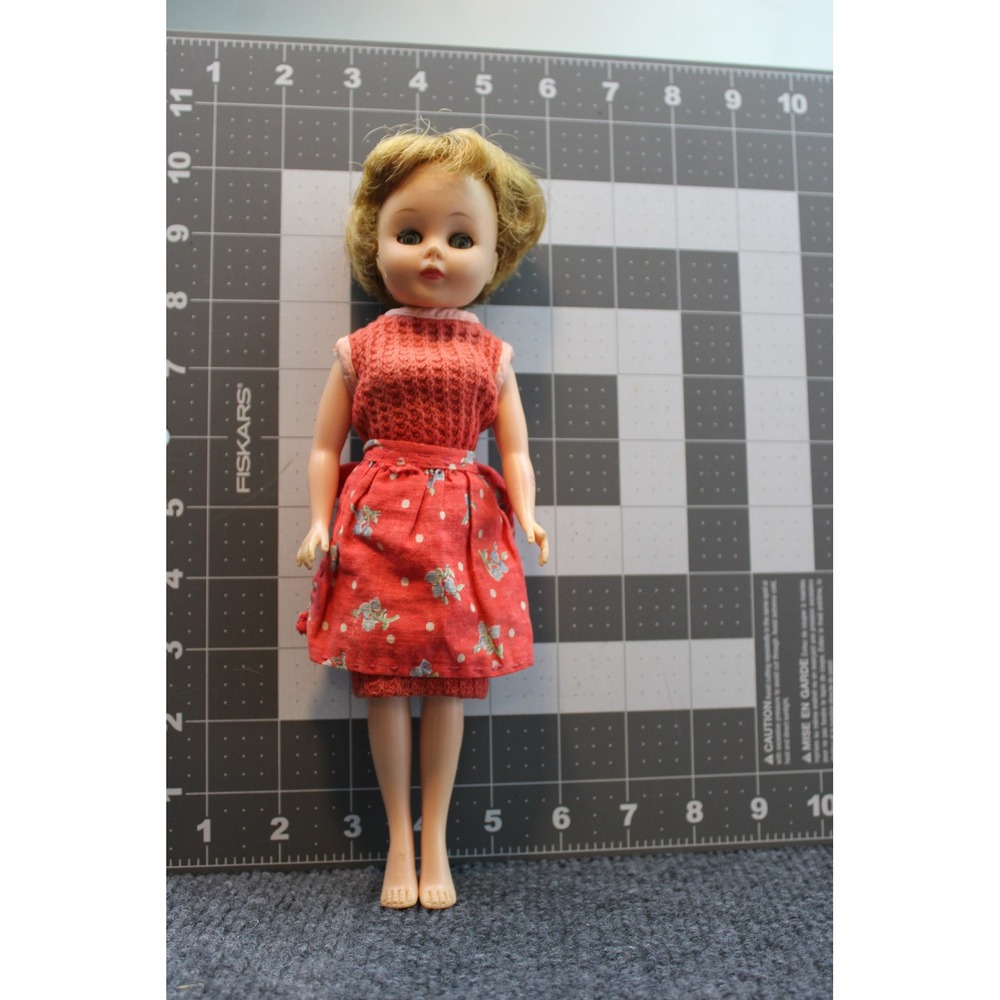 Vintage American Character 1955 Fashion Doll Red Dress Apron 10.5" READ